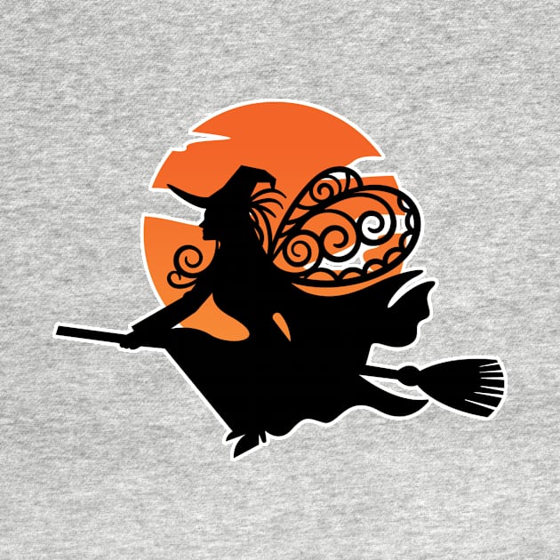 Witch On A Broom T-shirt by OTM Sports & Graphics